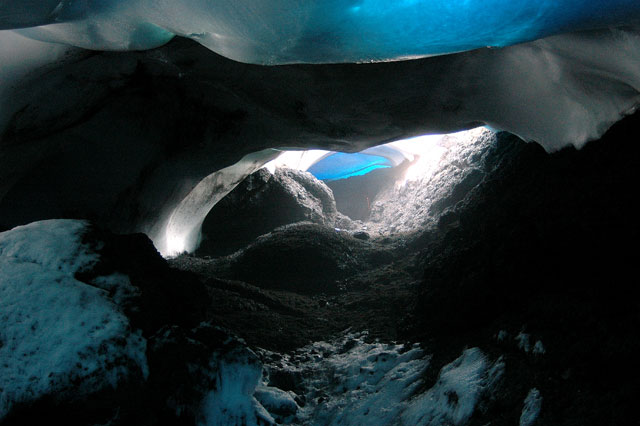 A cave with an ice roof.