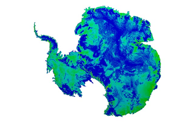 Blue and green map of Antarctica.