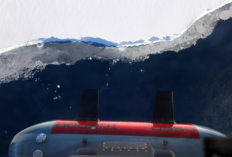 Aerial view of the edge of an ice shelf.