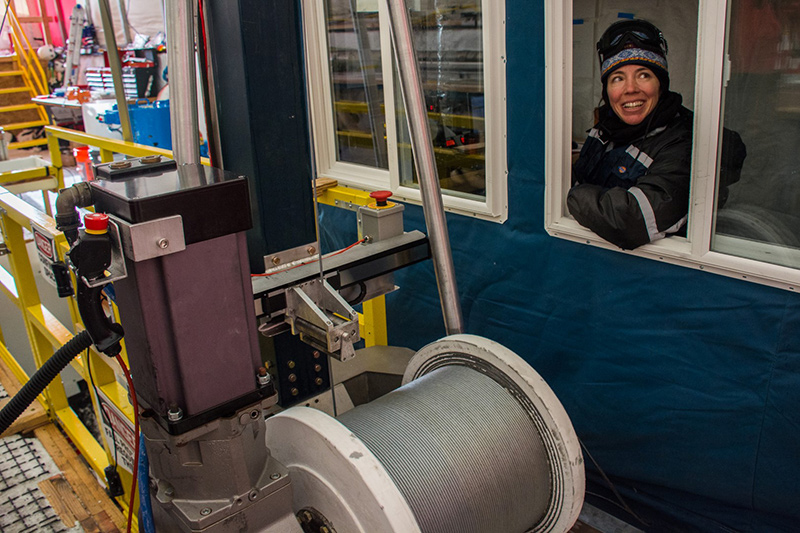 Shawntel Stapleton operates the drill that’s boring into the ice under the South Pole
