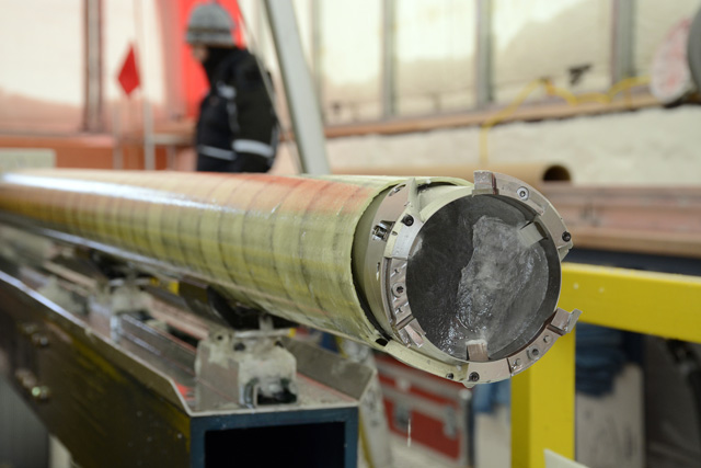 Close-up of an ice core.