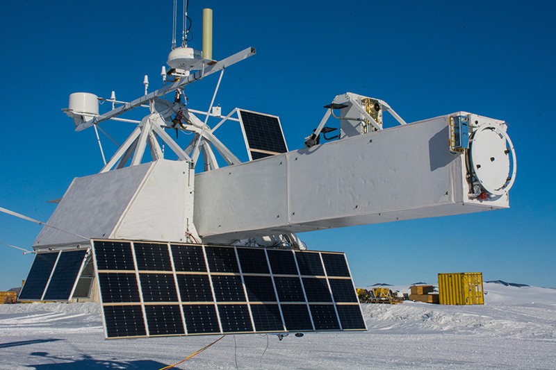 During a hang test before its flight, scientists test the systems of the gamma-ray telescope, GRIPS