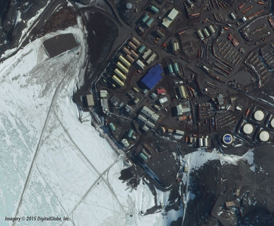 A high-resolution satellite photo of McMurdo Station shows off the detailed images that the Polar Geospatial Center has access to