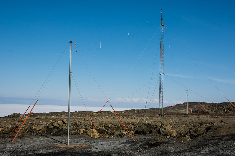 Located at McMurdo Station on the far side of Observation Hill, Chartier's transmitters broadcast their radio signals towards the South Pole.