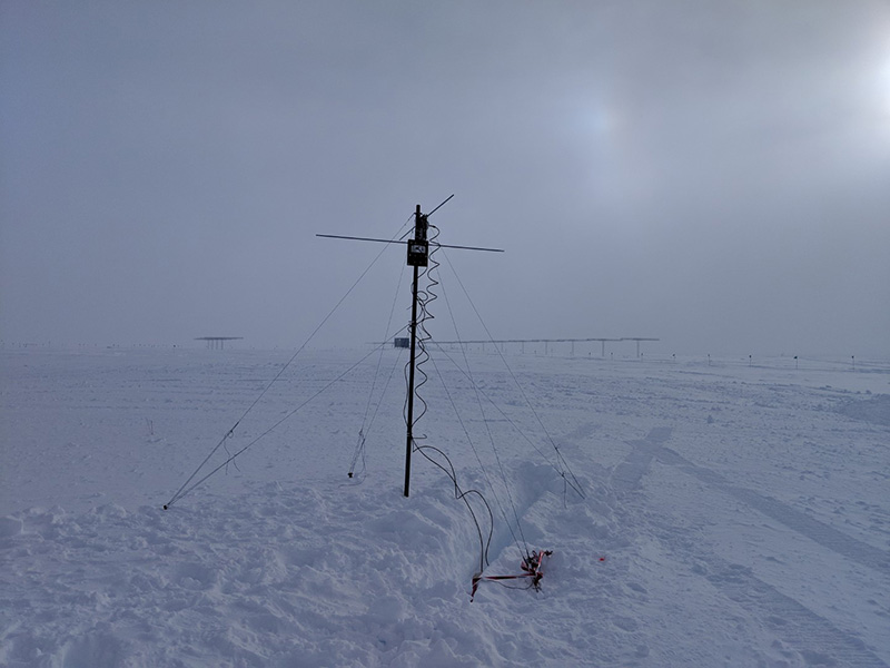 At the South Pole, Chartier's receiver listens for the highest frequency signals that reflect down from the ionosphere.