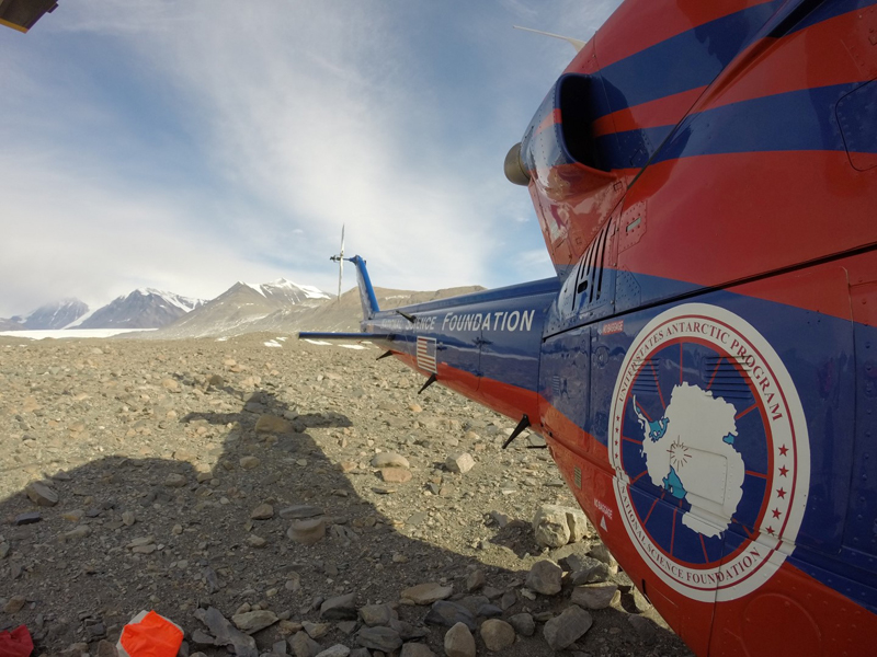 In order to reach their sampling sites in the Dry Valleys, the research team flew in helicopters from McMurdo Station