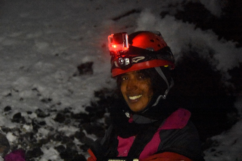 Postdoc Tehnuka Ilanko of the University of New Mexico worked with Fischer to sample the gas inside the ice caves