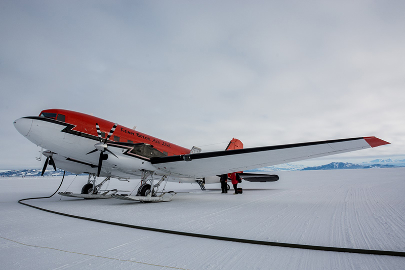 LaRue and her team prepare to board a Basler to fly by five emperor penguin colonies along the coast of the Ross Sea.