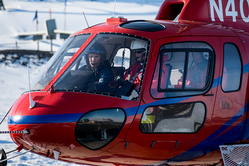 LaRue (front seat) and Labrousse also used a helicopter to fly by an emperor penguin colony multiple times at Cape Crozier to see how the apparent size of the colony changes over the course of the season.