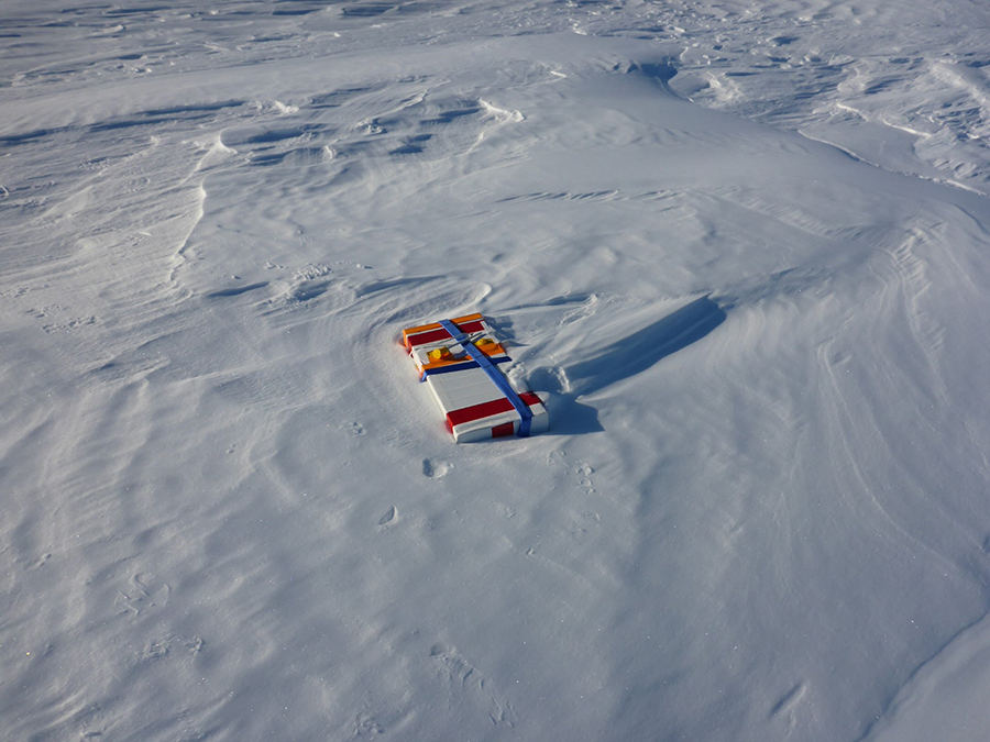 Months after their launch, members of the science team returned to recover the particle counters, many of which had been nearly buried under the winter's blowing snow.