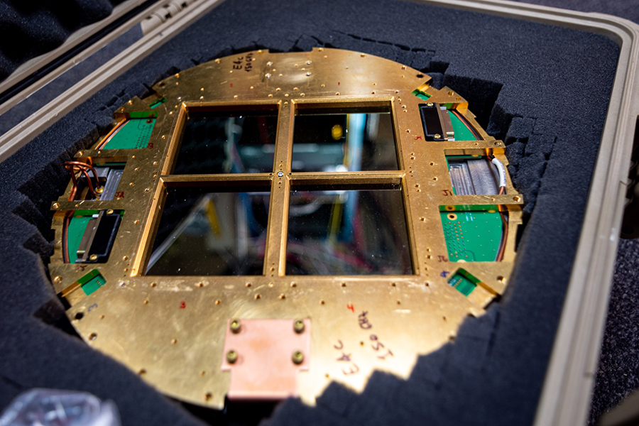 The focal plane from one of the Keck Array's receivers, which acts as a camera image's sensor. The BICEP Array will upgrade the number of detectors, akin to pixels, on its focal plane by about a factor of 10. 