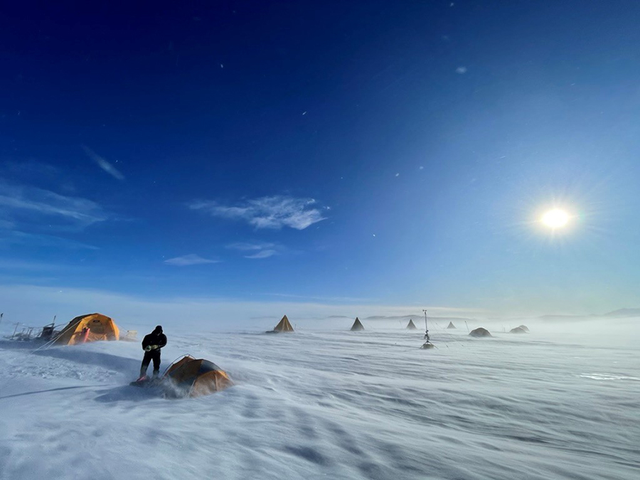 Antarctic landscape on a windy morning.