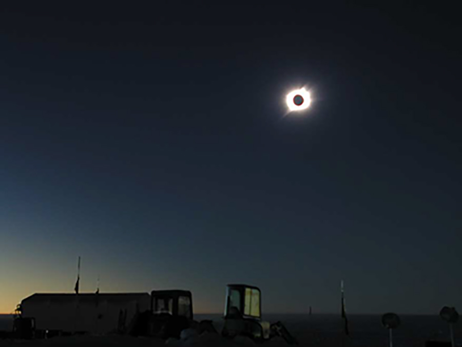 A view of the last total solar eclipse to take place over Antarctica in November 2003, as seen from Japan’s Dome Fuji Station. 