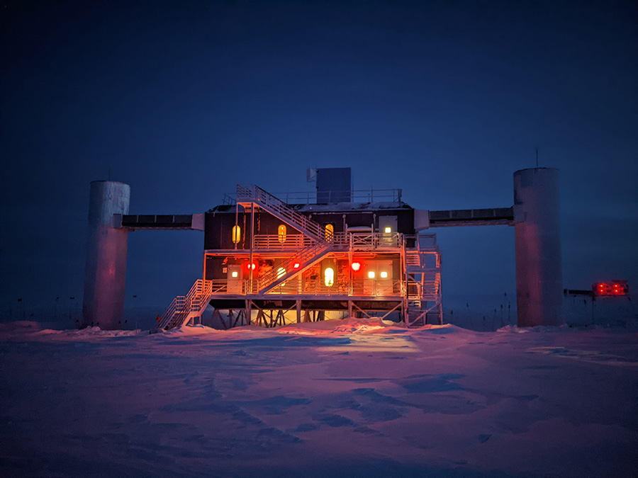 The IceCube lab at night.