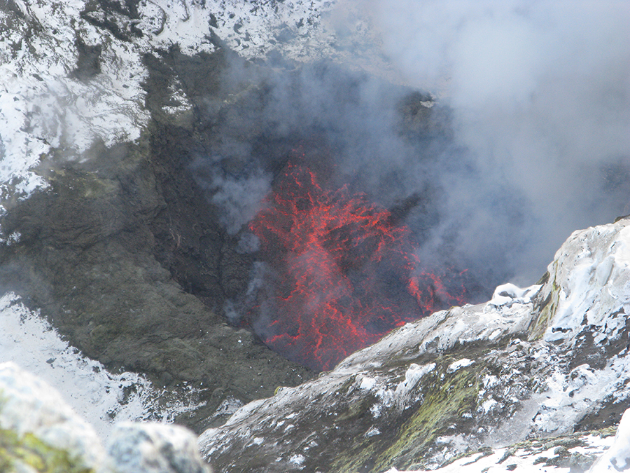 A view of Mt. Erebus’s lava lake, one of only a few long-lasting lava lakes in the world.