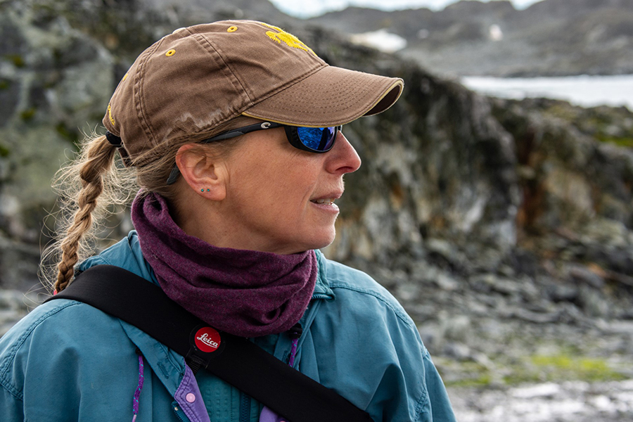 Donna Fraser looks out over an island near Palmer Station home to numerous nesting giant southern petrels.
