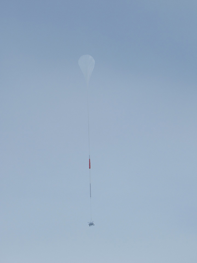 The helium balloon carries SuperTIGER-II up to an altitude of about 120,000 feet, above 99 percent of the atmosphere. 