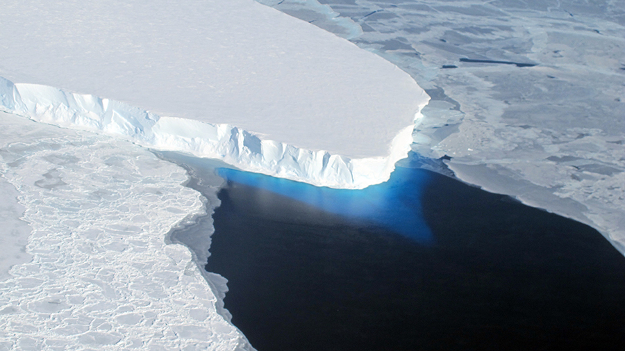 An aerial image of the calving front of Thwaites Ice Shelf taken on October 16, 2012.