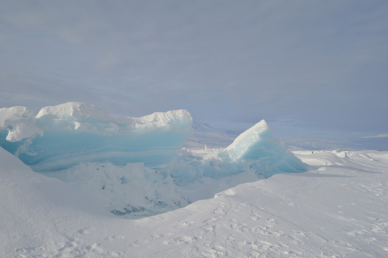 Large chunks of crushed ice get pushed up along the pressure ridges adjacent to New Zealand’s Scott Base