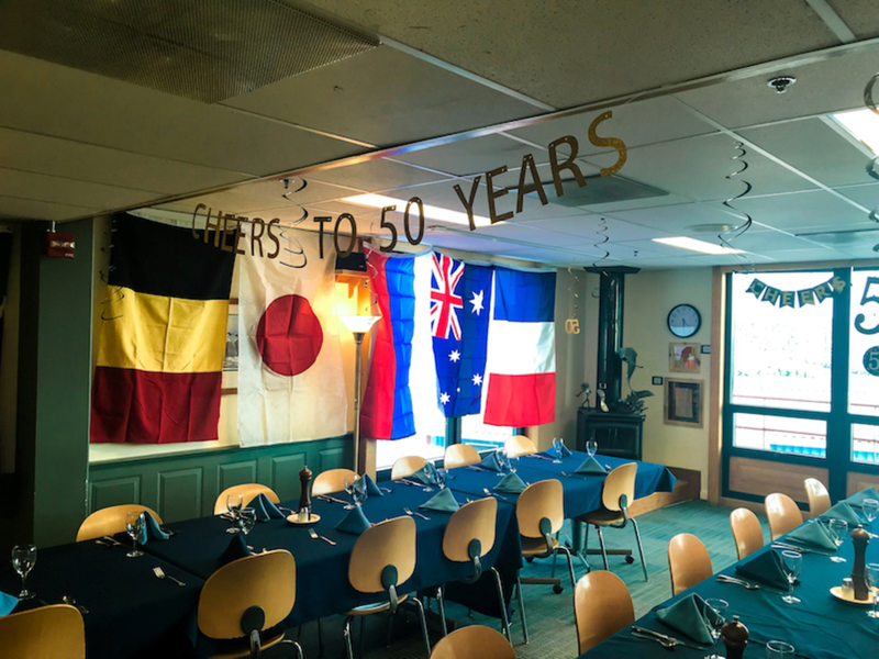 Station residents decorated the Palmer Station galley to celebrate the 50th anniversary of the station being built