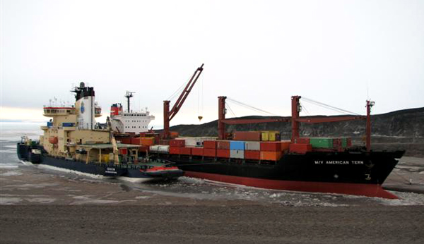 Two ships at McMurdo Station ice pier.