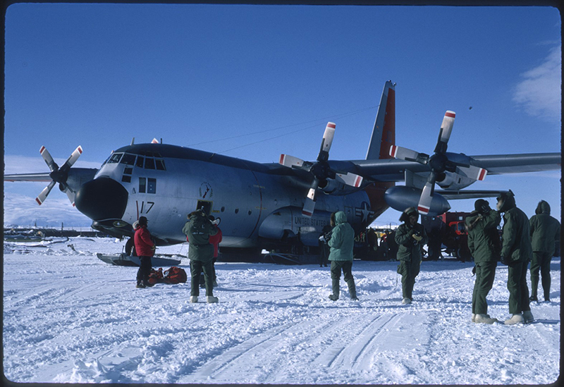 The team arrives at McMurdo Station in early November. After spending a few days in Christchurch, New Zealand being issued their cold-weather gear, they flew south in a ski-equipped C-130.