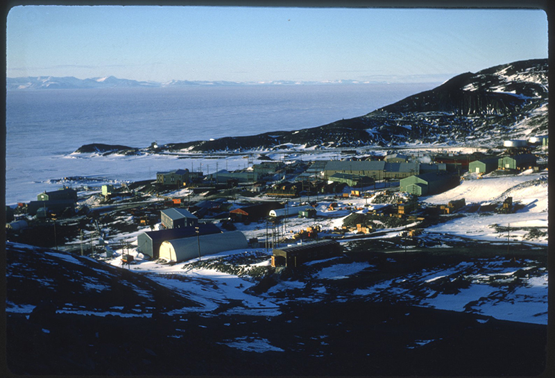 The view overlooking McMurdo Station Observation Hill. The research team spent several days in town, taking trainings and organizing their field camp equipment before flying to the McMurdo Dry Valleys.