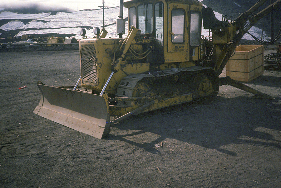 An old Caterpillar D4D tractor nicknamed Marcia at McMurdo Station. This photo was taken in 1971.