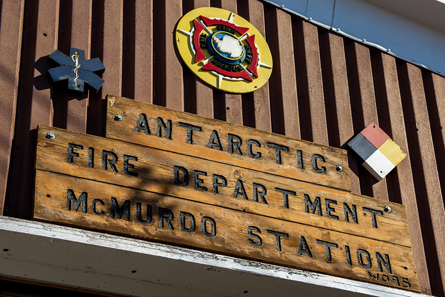 The sign above the entrance to the fire station at McMurdo station.